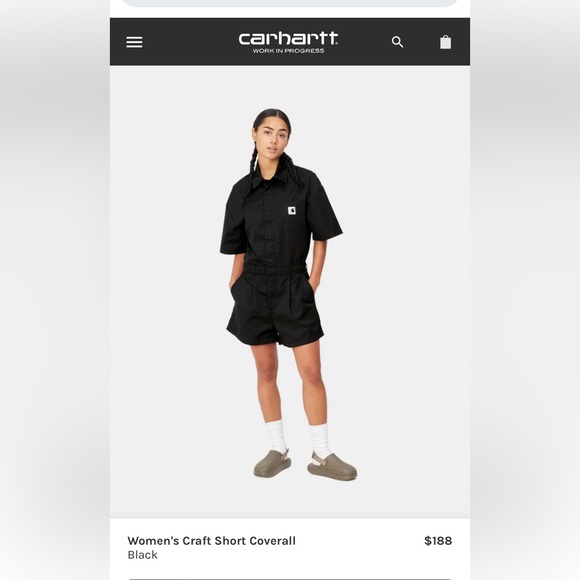 Carhartt WIP Pants - WORJ ONCE Carhartt WIP-Women's Craft Short Coverall- Black- Sizes Small